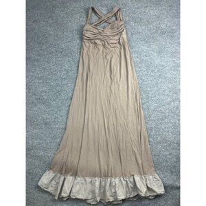 Love From Ya-Ya Dress Women's Medium Brown Sleeveless Ruched Maxi Straps Ruffle